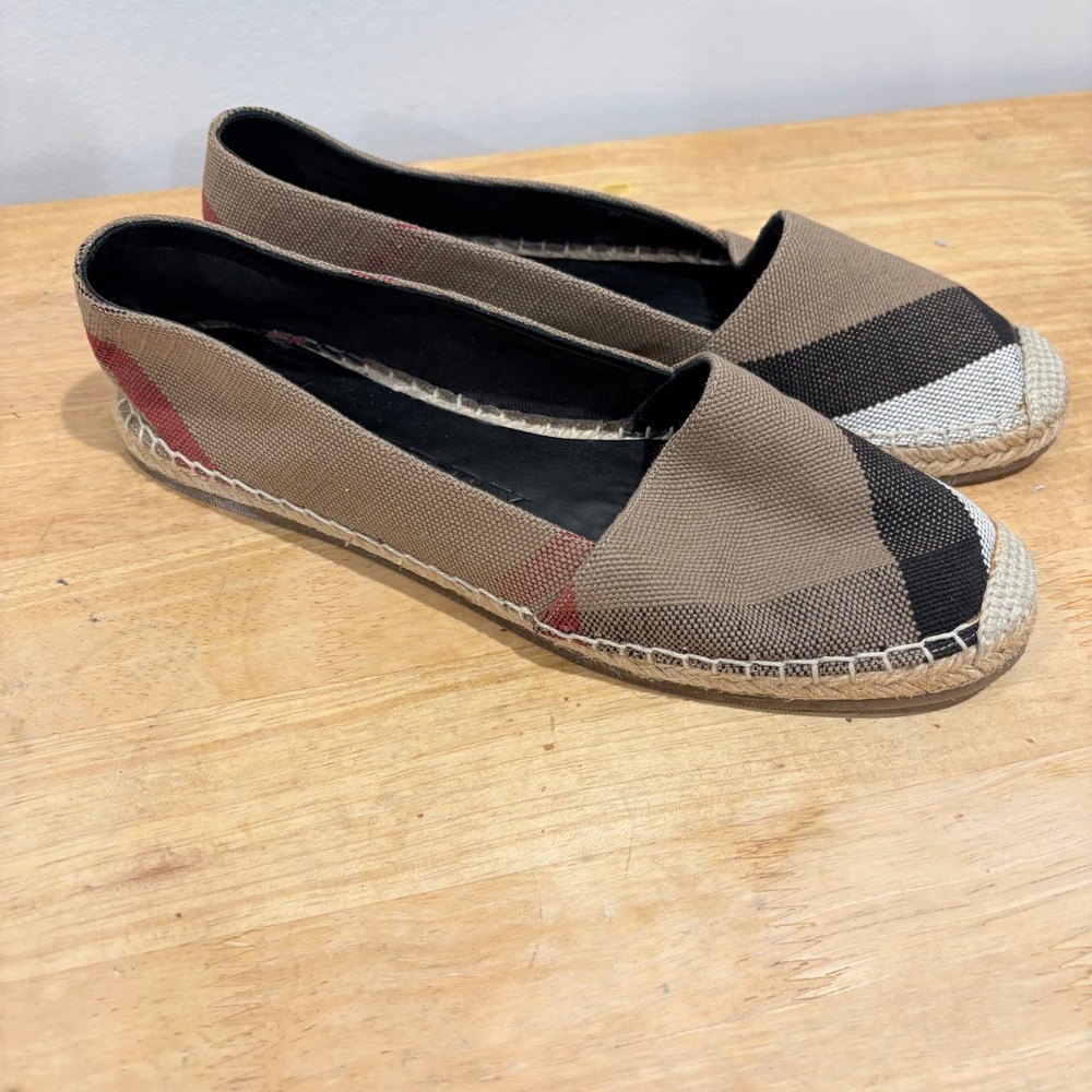 Burberry Hodgeson Check Espadrille Women Tan Size 37 Canvas Slip On